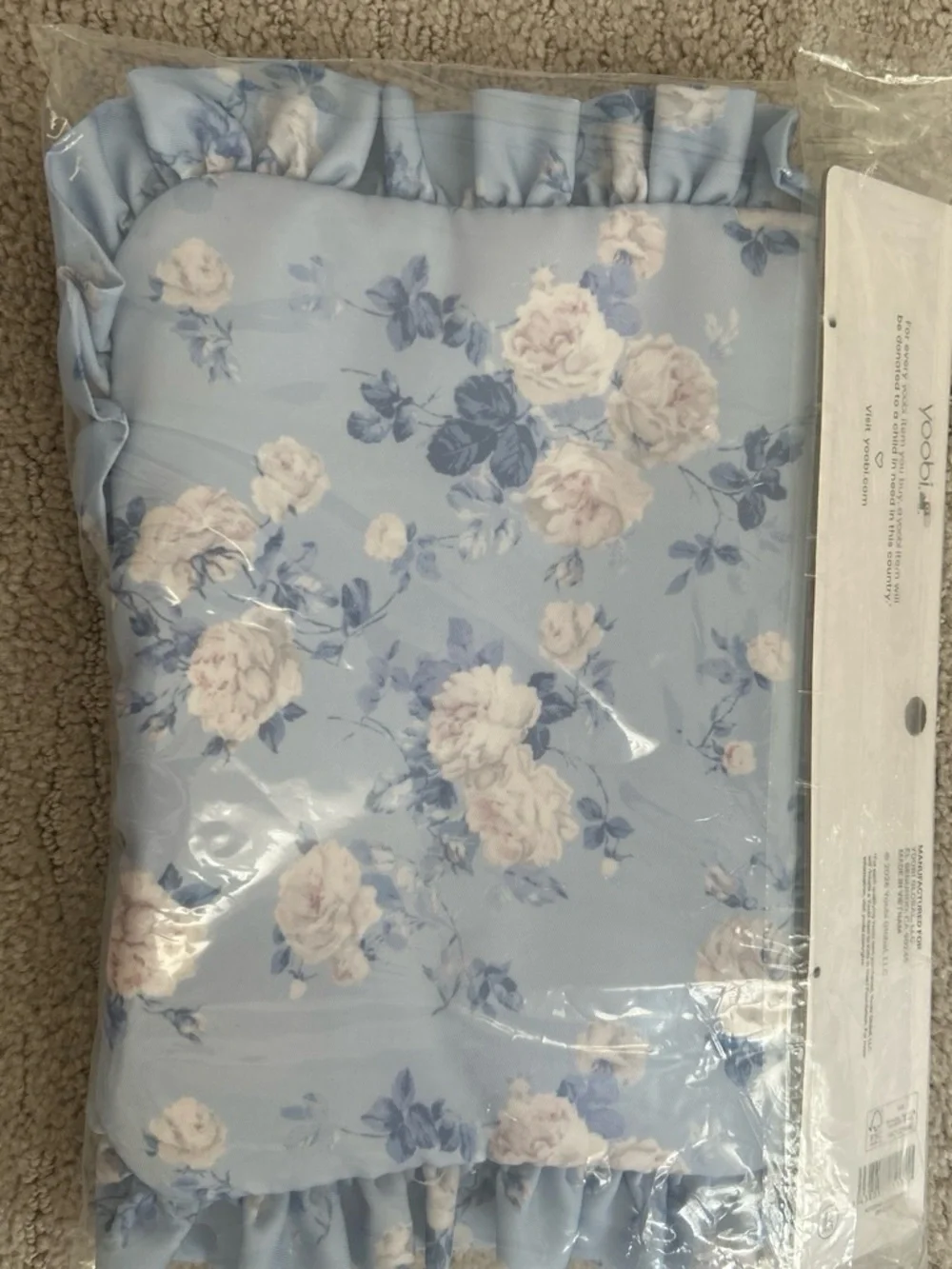 LoveShackFancy x target Light Blue Floral Cosmetic Pouch with Pink Rose Print